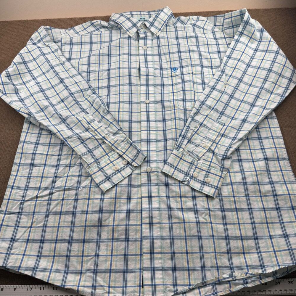 ARIAT Pro Series Phelix Long Sleeve Shirt Men's Xl Plaid Button Down Blue/Yellow